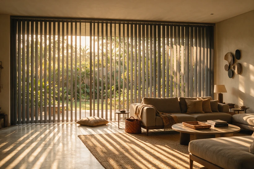 Vertical blinds in a living space